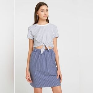 RVCA Fade Out Front Tie Dress Nautical Striped Crew Neck sz L